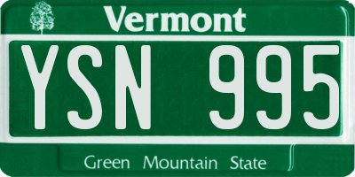 VT license plate YSN995