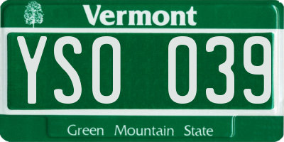 VT license plate YSO039