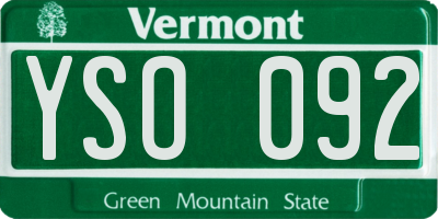 VT license plate YSO092