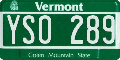 VT license plate YSO289