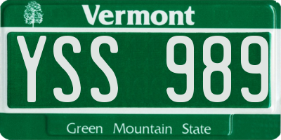 VT license plate YSS989