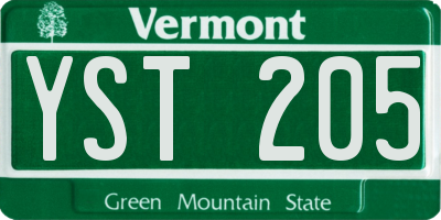 VT license plate YST205