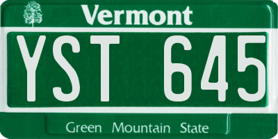 VT license plate YST645