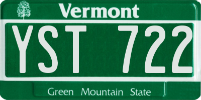 VT license plate YST722