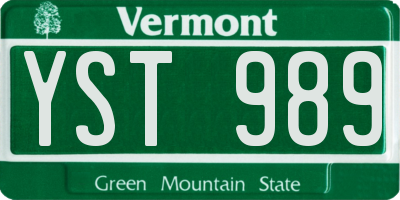 VT license plate YST989