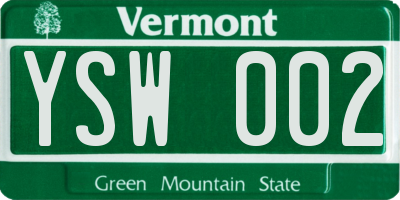 VT license plate YSW002