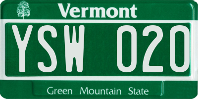 VT license plate YSW020