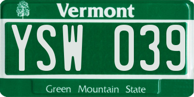 VT license plate YSW039