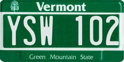 VT license plate YSW102