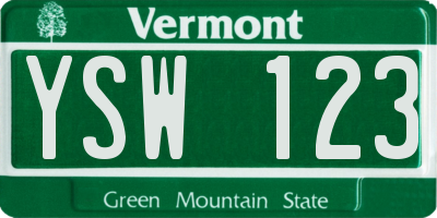 VT license plate YSW123