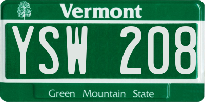 VT license plate YSW208