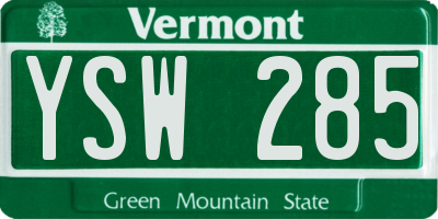 VT license plate YSW285