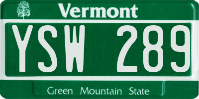 VT license plate YSW289