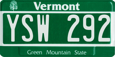 VT license plate YSW292