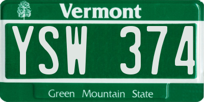 VT license plate YSW374