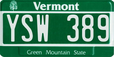 VT license plate YSW389