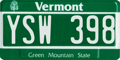 VT license plate YSW398
