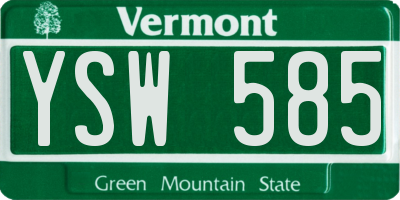 VT license plate YSW585