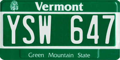 VT license plate YSW647