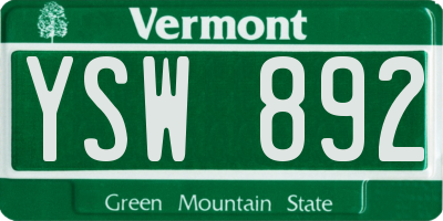 VT license plate YSW892