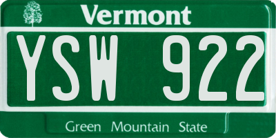 VT license plate YSW922
