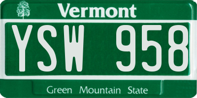 VT license plate YSW958