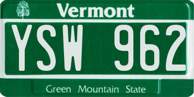VT license plate YSW962