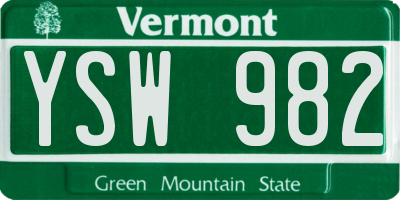 VT license plate YSW982