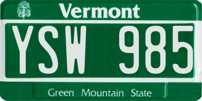 VT license plate YSW985