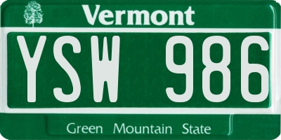 VT license plate YSW986