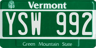 VT license plate YSW992