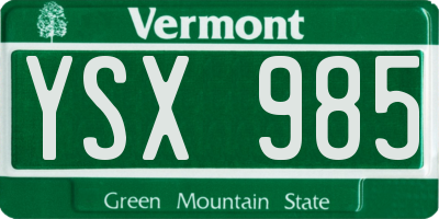 VT license plate YSX985