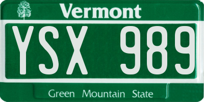 VT license plate YSX989