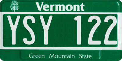 VT license plate YSY122