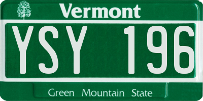 VT license plate YSY196