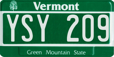 VT license plate YSY209