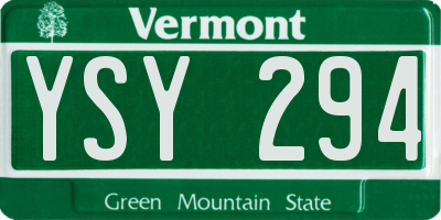 VT license plate YSY294