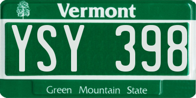VT license plate YSY398