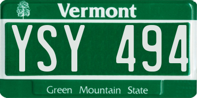 VT license plate YSY494