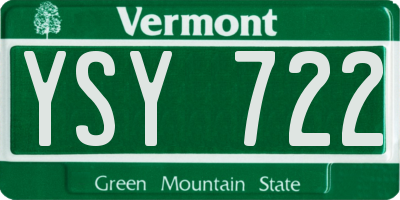 VT license plate YSY722