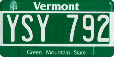 VT license plate YSY792