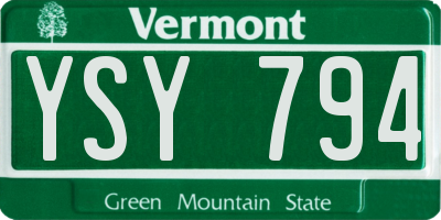 VT license plate YSY794