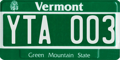 VT license plate YTA003