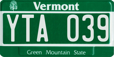 VT license plate YTA039
