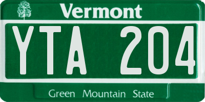 VT license plate YTA204