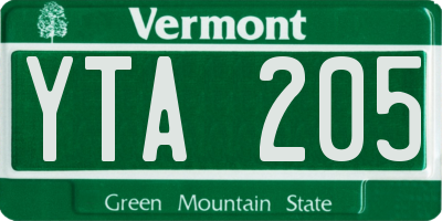 VT license plate YTA205