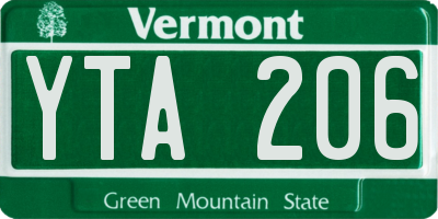 VT license plate YTA206
