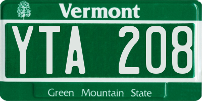 VT license plate YTA208