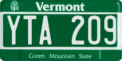 VT license plate YTA209