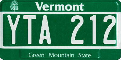 VT license plate YTA212